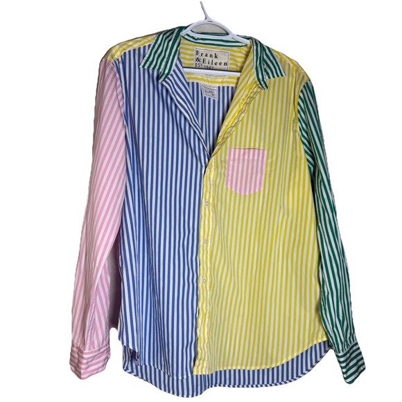 Frank And Eileen Tops - Frank And Eileen Color Block Striped Button Up Long Sleeve Multicolor L Italy